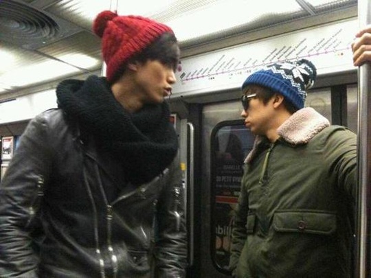2PM Wooyoung and Taecyeon in the Paris Subway