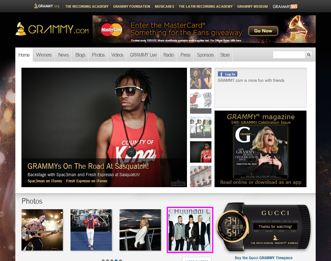 Big Bang Hot Abroad, Makes Grammy.com Homepage Again
