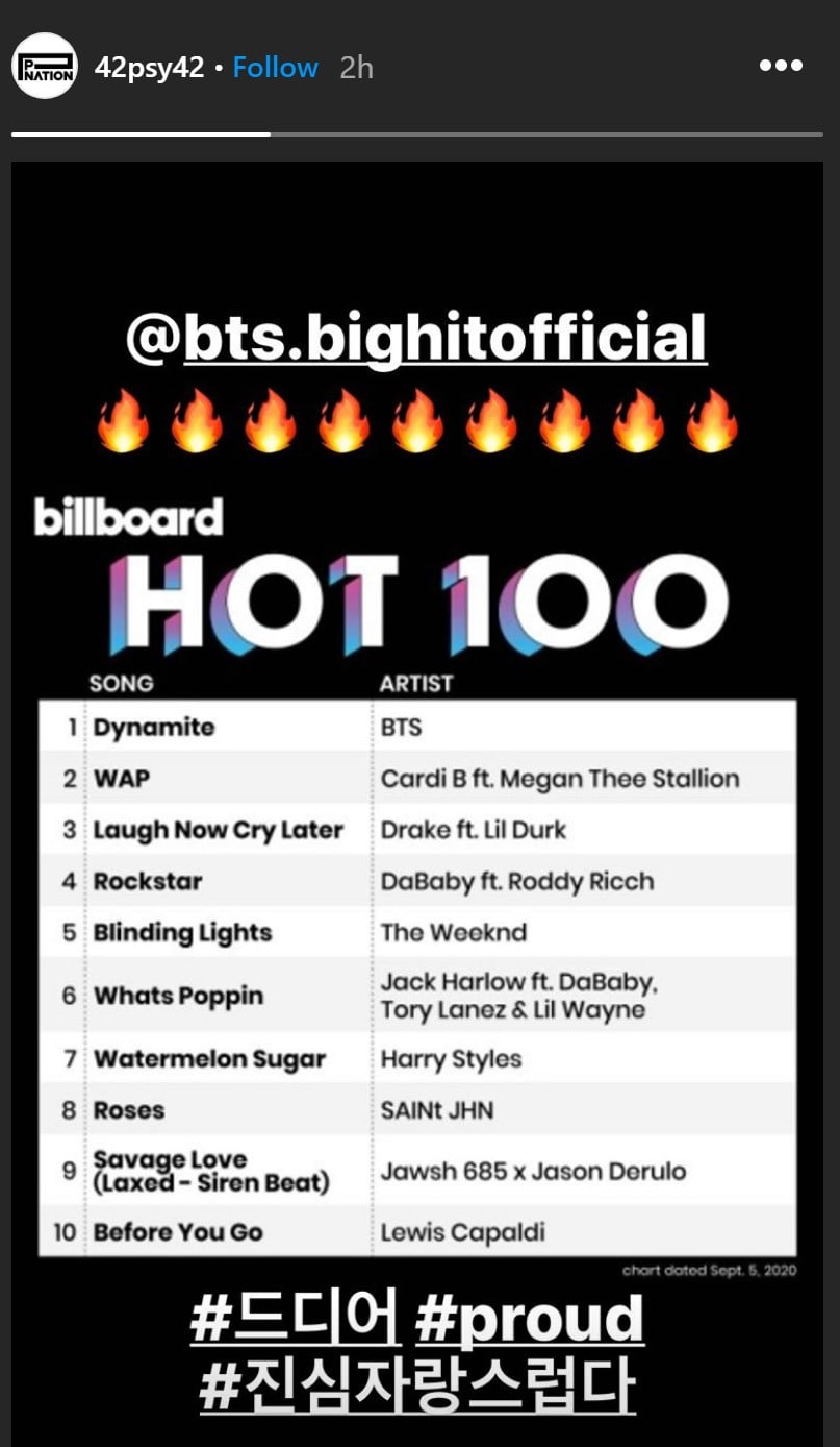 Unggahan PSY di Instagram Story

