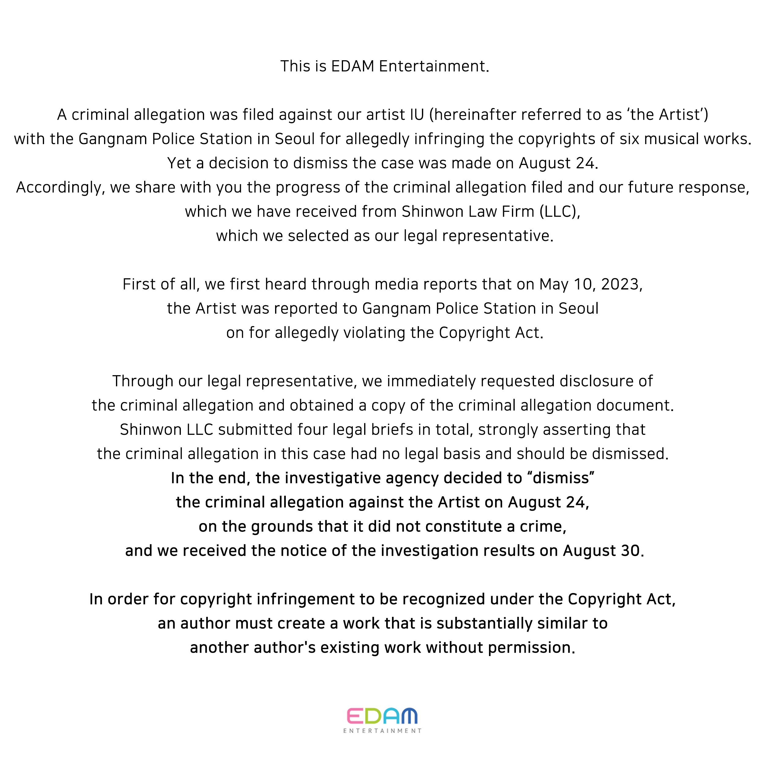 EDAM Entertainment Reveals Plagiarism Accusations Against IU Have Been EDAM Entertainment Reveals Plagiarism Accusations Against IU Have Been