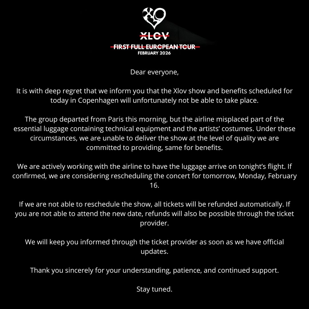 البيان الرسمي لإلغاء حفل فرقة XLOV في كوبنهاغن