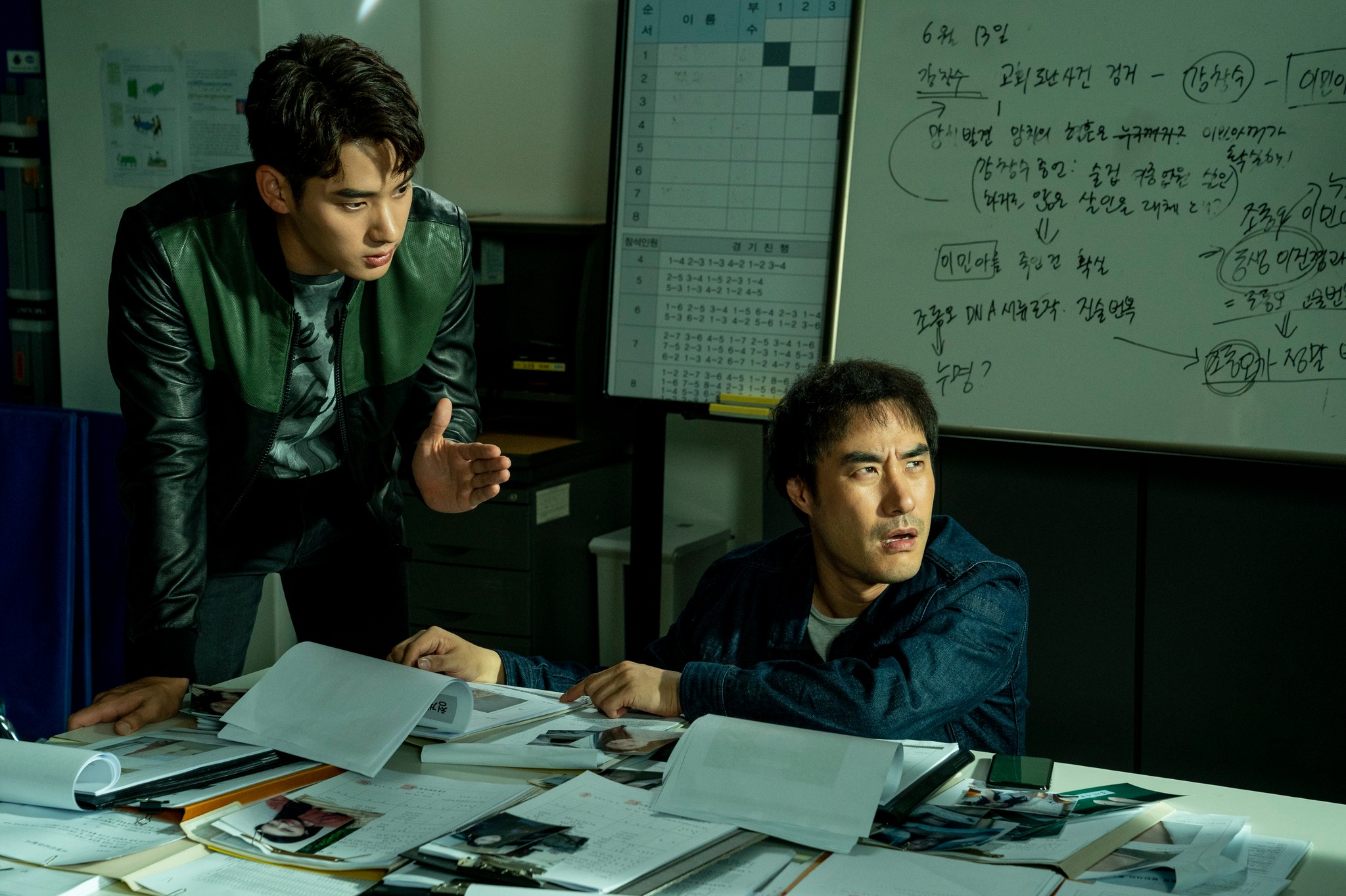 Bae Sung Woo and Jung Ga Ram discussing a case in 'The Ultimate Duo'.