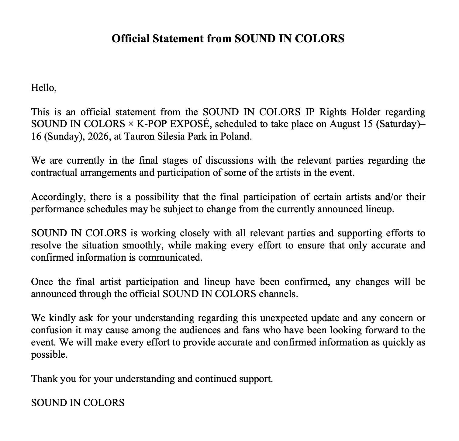 ATEEZ, iKON, STAYC, MADEIN, And The Wind Cancel Appearances At “SOUND IN COLORS × K-POP EXPOSÉ” In Poland