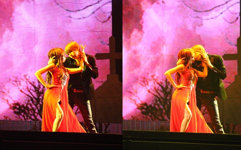 "Troublemaker" Hyuna and Jang Hyun Seung Kiss on Stage