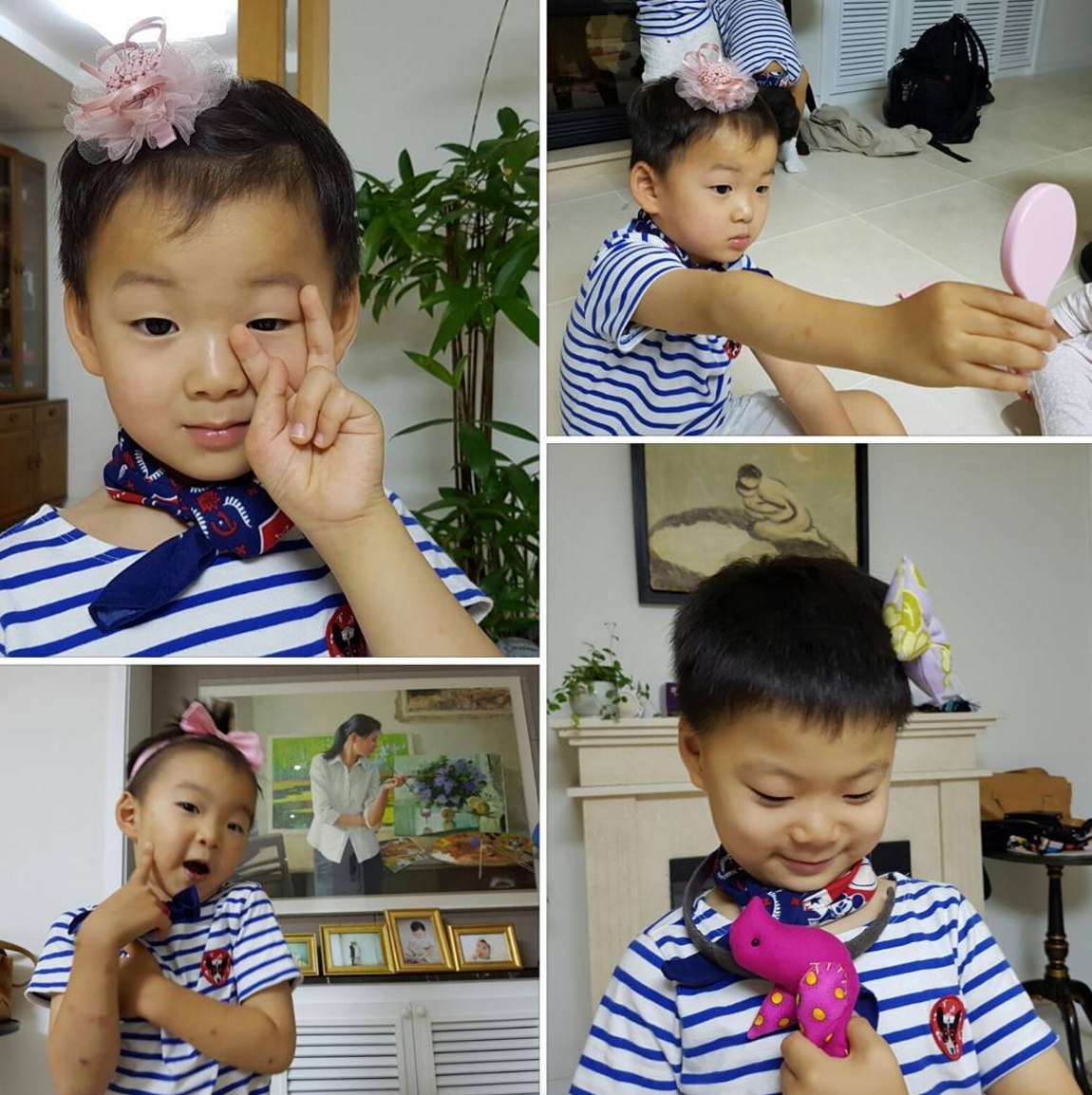 Los trillizos Song lucen perfectos con adorables lazos de color rosa