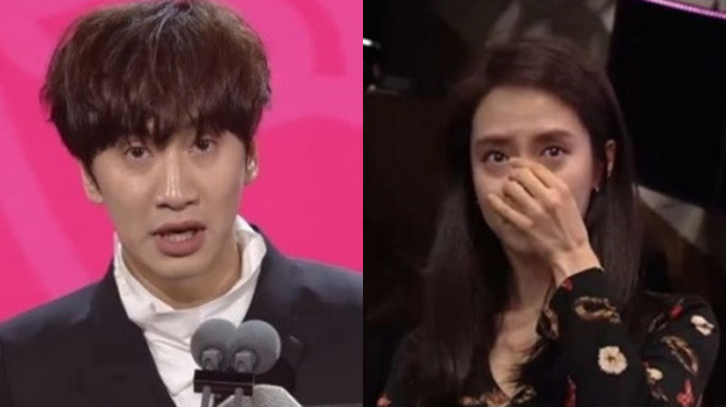 Song Ji Hyo no puede contener las lágrimas durante el discurso de Lee Kwang Soo