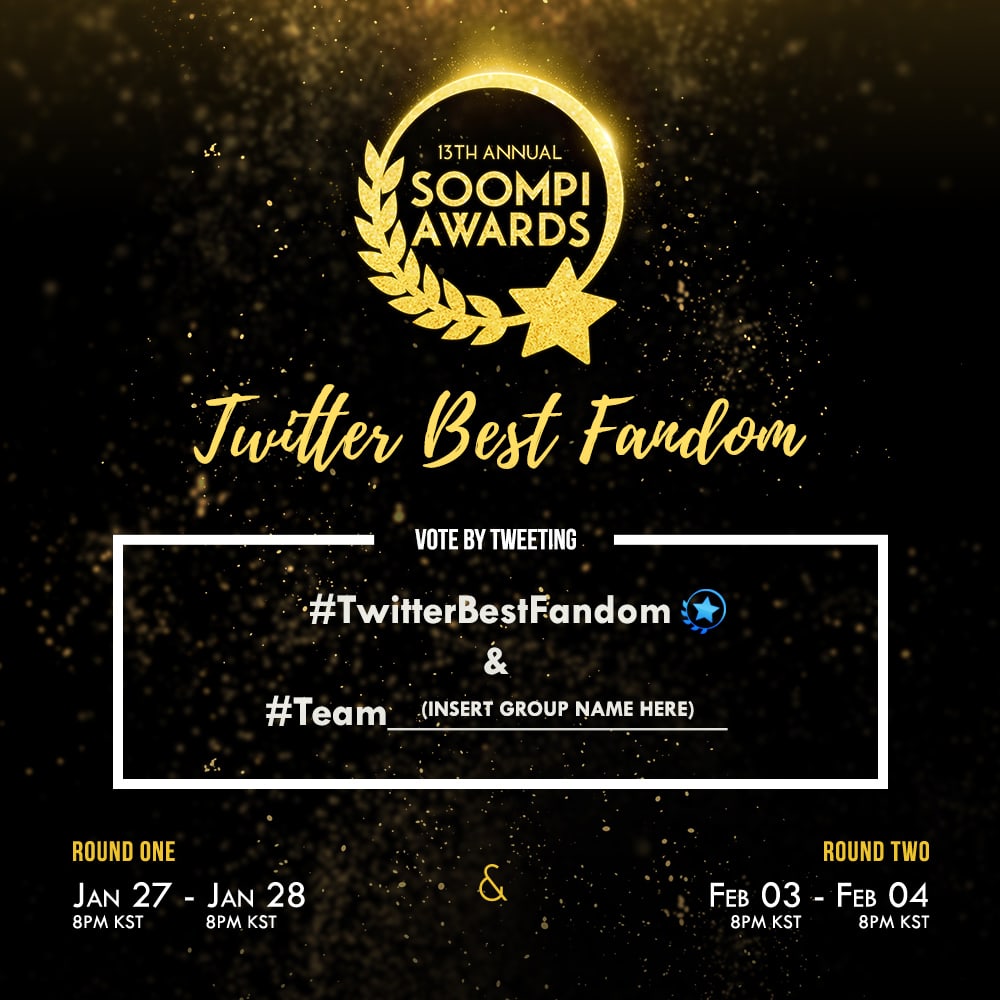 ¡Fandoms, unidos! Solo por 24 horas – ¡Vota en la segunda ronda en Twitter Best Fandom en los Soompi Awards!