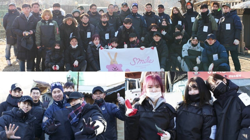 Artistas y empleados de SM Entertainment se ofrecen como voluntarios para entregar briquetas de carbón para el año nuevo